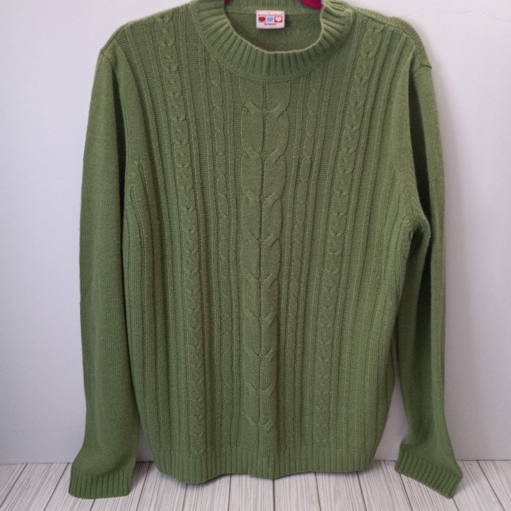 Vintage American Sweetheart By Haband Cableknit Lightweight Green Sweater